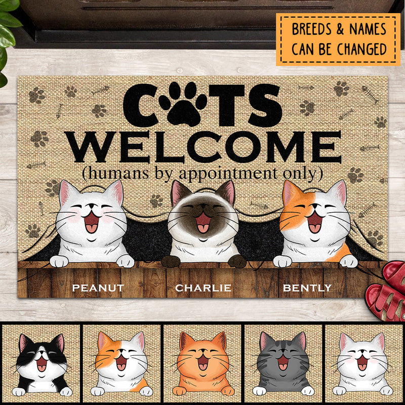 Cats Welcome, Humans By Appointment Only, Cats Under Curtain, Funny Mat, Housewarming Gift, Personalized Cat Lovers Doormat
