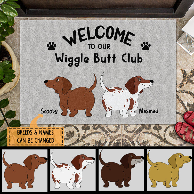 Welcome To Our Wiggle Butt Club, Custom Background Color, Personalized Dachshund Lovers Doormat