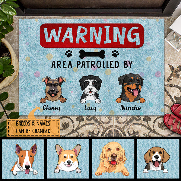 Warning Are Patrolled By, Funny Warning Quote, Custom Background, Personalized Dog Lovers Doormat