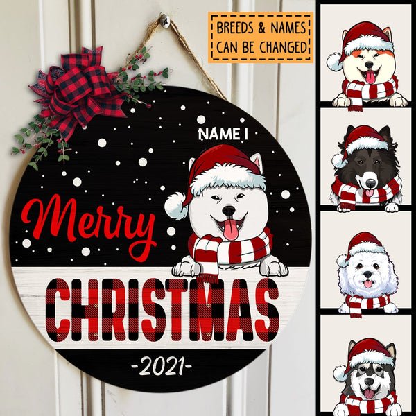 Merry Christmas - White Dots On Black Background - Personalized Dog Christmas Door Sign