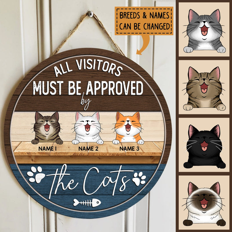 All Visitors Must Be Approved By The Cats, Cat Pawprints & Bone, Personalized Cat Lovers Door Sign