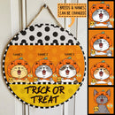 Trick Or Treat - Pumpkin Hat - Polka Dots - Personalized Cat Halloween Door Sign