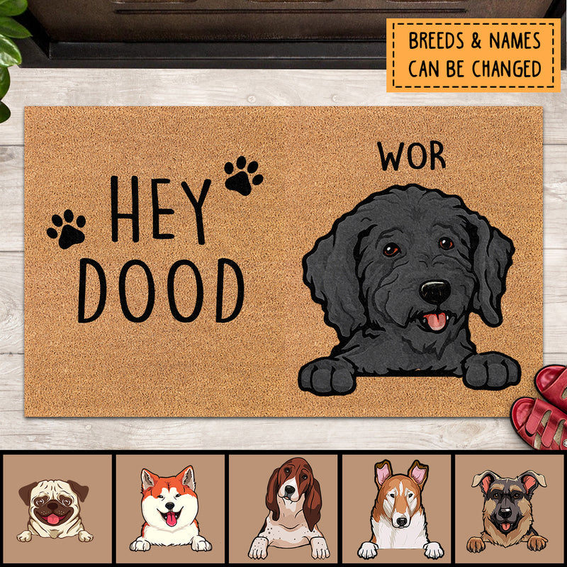 Funny Personalized Dog Doormat, Hey Dood, Goolden Doodle Gifts, Doodle