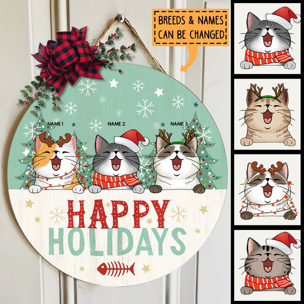 Happy Holiday - Mint Green Pine Trees - Personalized Cat Christmas Door Sign