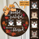 Very Thankful - Personalized Cat Fall Season Door Sign