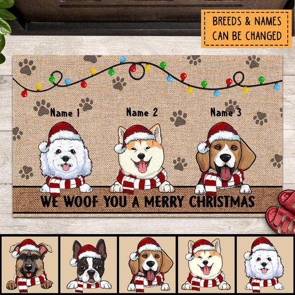 We Woof You A Merry Christmas, Dog Lover Gifts, Dog Welcome Mat, Front Door Mat, Personalized Dog Breed Doormat