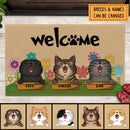 Personalized Spring Cat Doormat, Garden Cat Welcome Mat, Rustic Home Decor, Gifts For Cat Lovers
