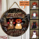 Welcome To Our Haunted House - Blood Letters - Personalized Cat Halloween Door Sign