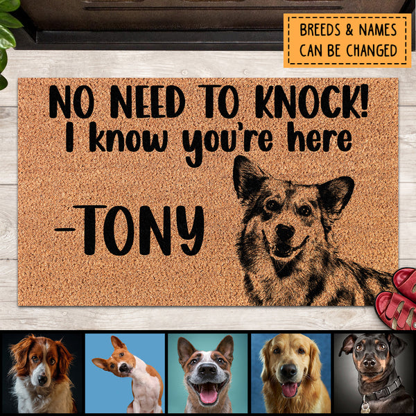 No Need To Knock Dog Mat, Welcome Mat Dog, Rustic Home Decor, Personalized Dog Lover Doormat, Housewarming Gift