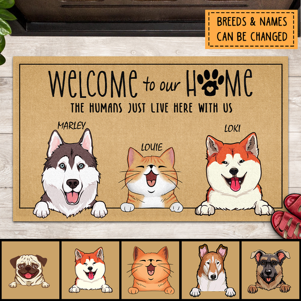 Welcome Cat & Dog Doormat, Welcome To Our Home Doormat, Funny Pet Doormat, New Home Gift, Personalized Dog & Cat Doormat