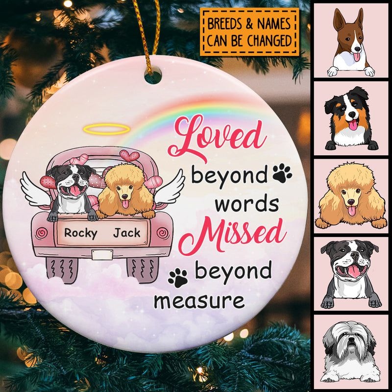 Loved Beyond Words Missed Beyond Measure, Dog On The Lovely Car With Hearts, Personalized Dog Christmas Ornament