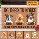 No  Need To Knock, We Know You Are Here, Brown Background, Housewarming Gift, Personalized Dog Lovers Doormat