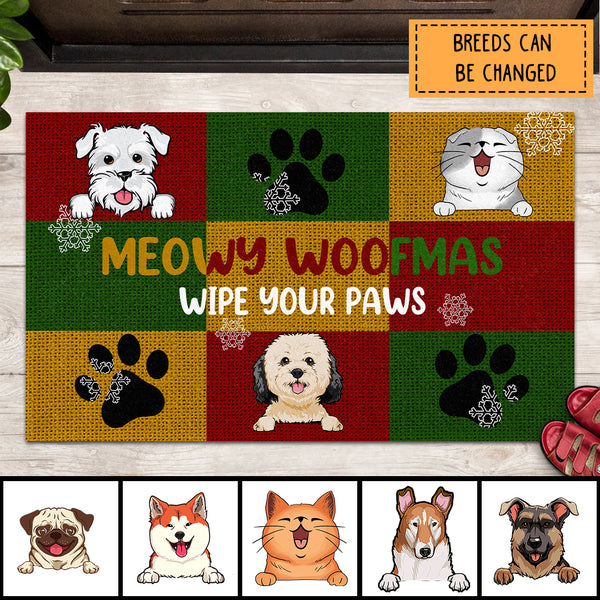 Personalized Dog & Cat Lovers Christmas Doormat, Meowy Woofmas, Dog Lover Gift, Cat Lover Gift, Pet Housewarming Gift