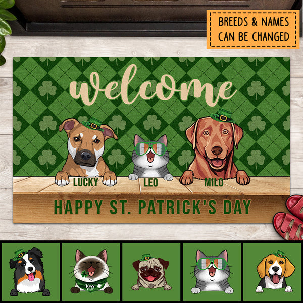St Patricks Day Pet Doormat, Funny Welcome Mat, Shamrock Custom Pet Doormat, Gifts For Pet Lovers