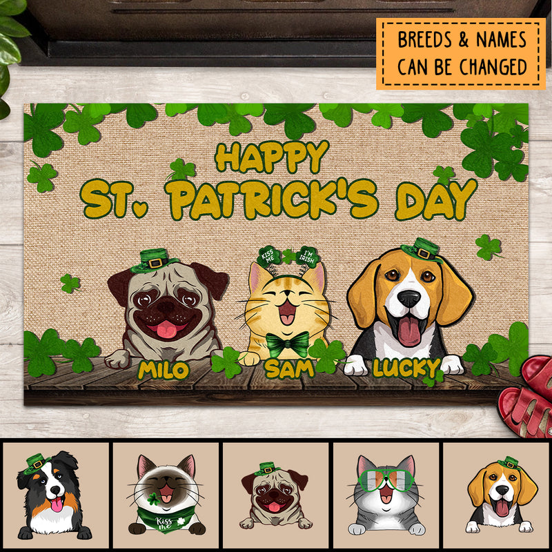 St Patricks Day Welcome Doormat, Gifts For Pet Lovers, Personalized Shamrock Doormat, Entry Way Decor