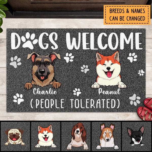 Dogs Welcome Mat, Grey Background With Dog Paws, Gift For Home, Housewarming Gift, Personalized Dog Lover Doormat