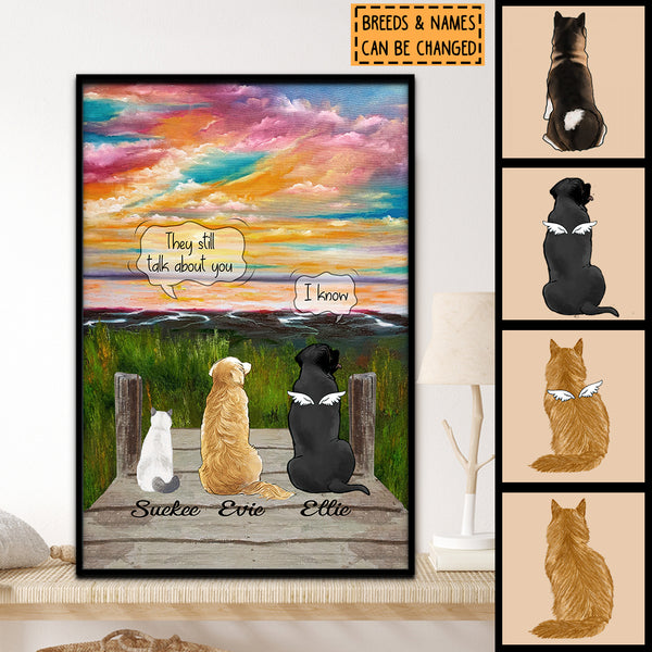 They Still Talk About You, Angle Wings Cat & Dog, Personalized Pet Loss Memorial Poster