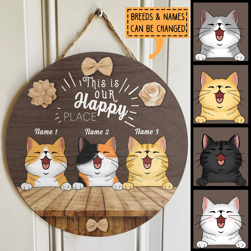 This Is Our Happy Place - Brown Flowers - Personalized Cat Door Sign