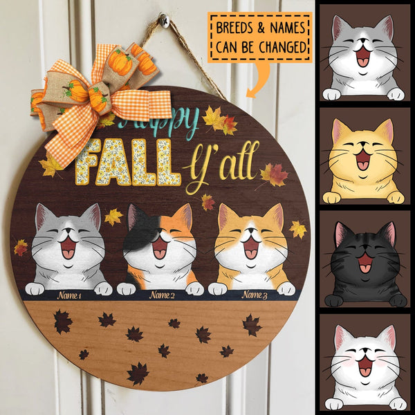 Happy Fall Y'all - Fall Decoration - Personalized Cat Autumn Door Sign