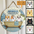 Happiness is a Long Hot Bubble Bath - Personalized Cat Door Sign