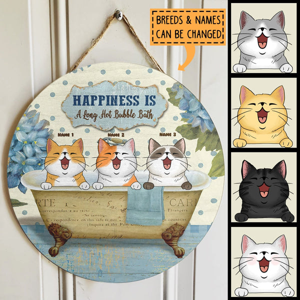 Happiness is a Long Hot Bubble Bath - Personalized Cat Door Sign