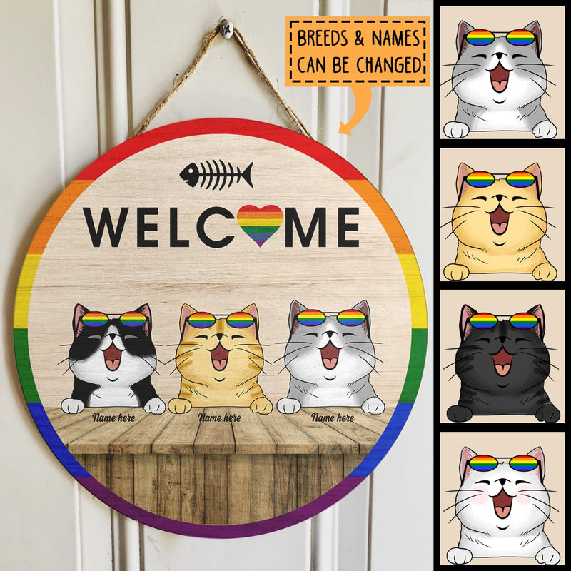 Welcome - LGBT Cute Cats - Personalized Cat Door Sign