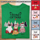 Meowy Catmas, Christmas Cat With Pine Trees, Personalized Cat Breeds T-shirt, Xmas Gifts For Cat Lovers, Christmas T-shirt
