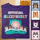 Official Sleep Shirt, Chibi Girl With Her Cat, Personalized Cat Lovers T-shirt