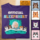 Official Sleep Shirt, Chibi Old Lady With Her Cat, Personalized Cat Lovers T-shirt
