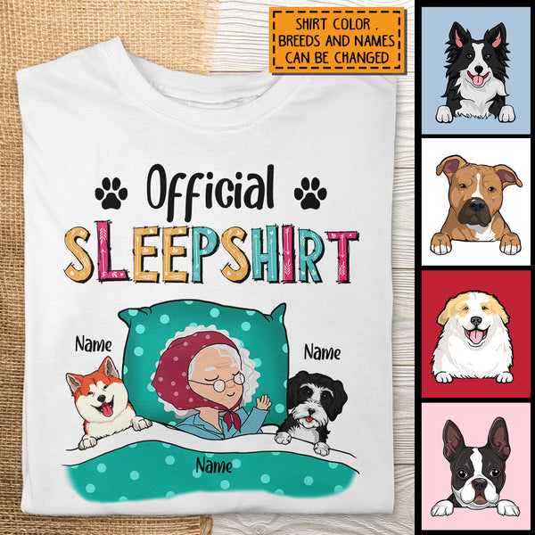 Official Sleep Shirt Old Lady With Her Dogs Personalized Dog Breeds T shirt Gift For Dog Lovers