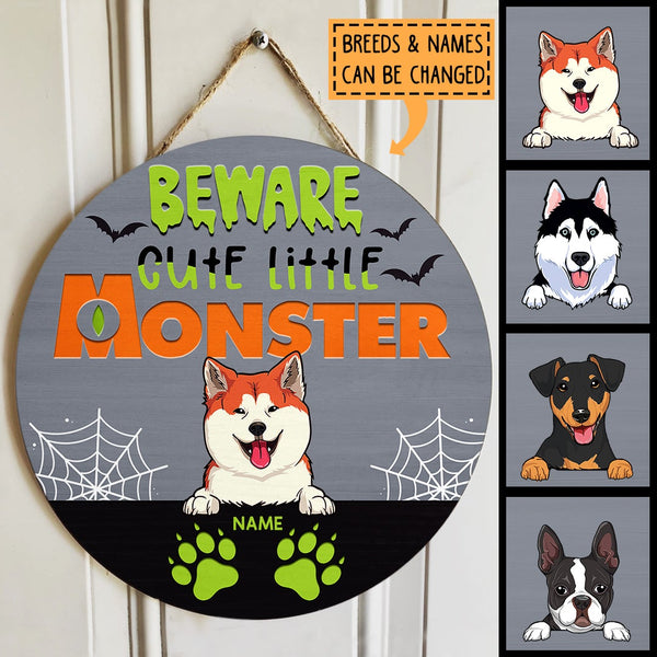 Beware Cute Little Monsters- Personalized Dog Halloween Door Sign