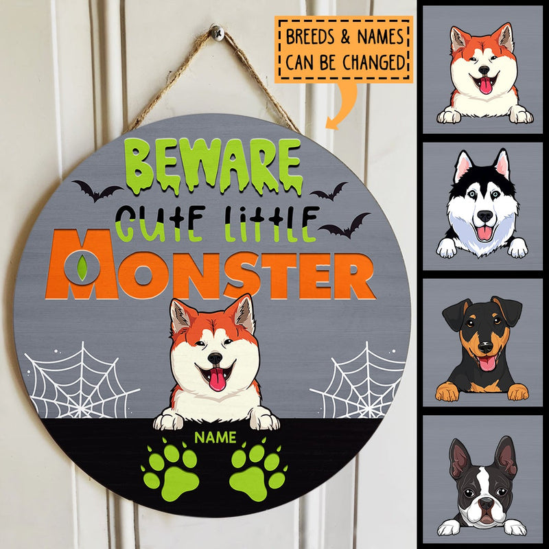 Beware Cute Little Monsters- Personalized Dog Halloween Door Sign