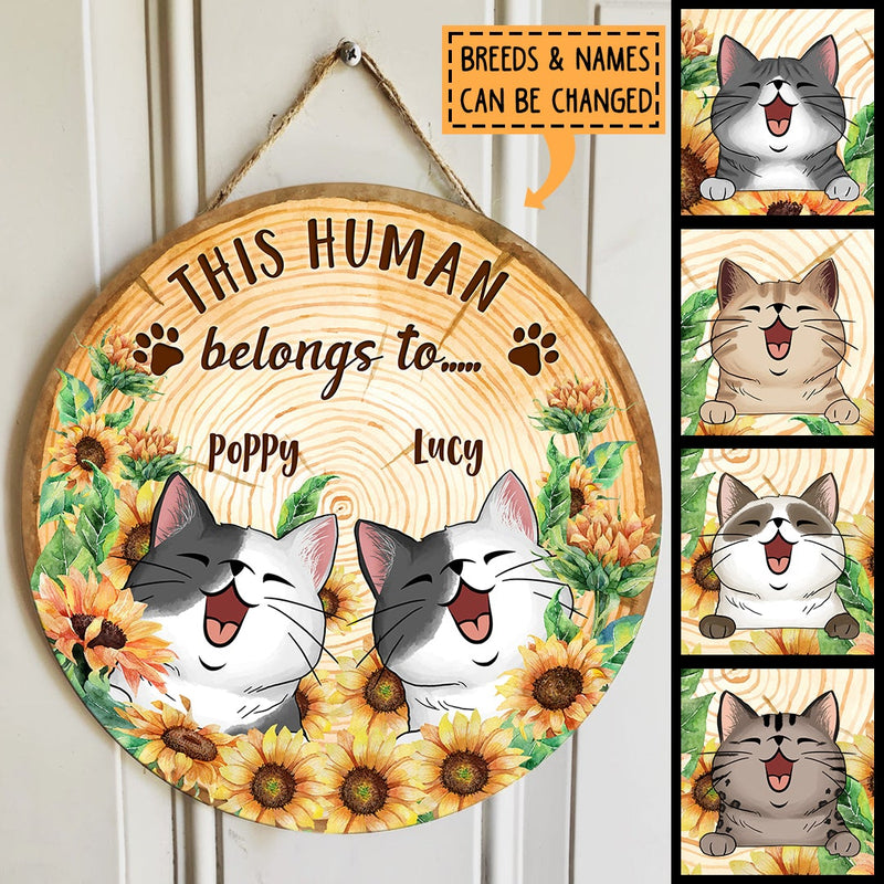This Human Belongs To - Sunflowers - Personalized Cat Door Sign