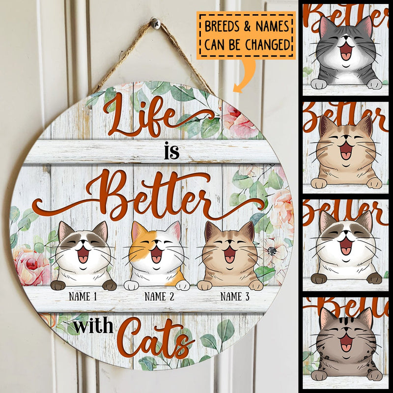 Life Is Better With Cats - Vintage Style - Personalized Cat Door Sign