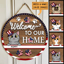 Welcome To Our Home - 4th of July Decoration - Personalized Cat Door Sign