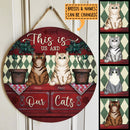 This Is Us And Our Cat - Red Wood Cabinet - Personalized Door Sign