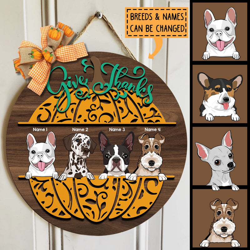 Give Thanks - Wooden - Personalized Dog Autumn Door Sign