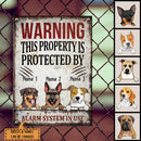Warning This Property Is Protected By Alarm System In Use, Funny Warning Sign, Personalized Dog Breeds Metal Sign