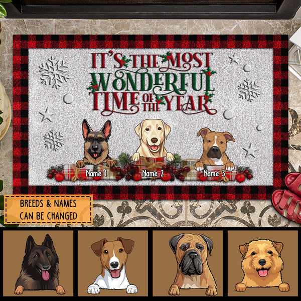 It's The Most Wonderful Time Of The Year, Snowflake & Little Stars, Plaid Doormat, Personalized Dog Breeds Doormat