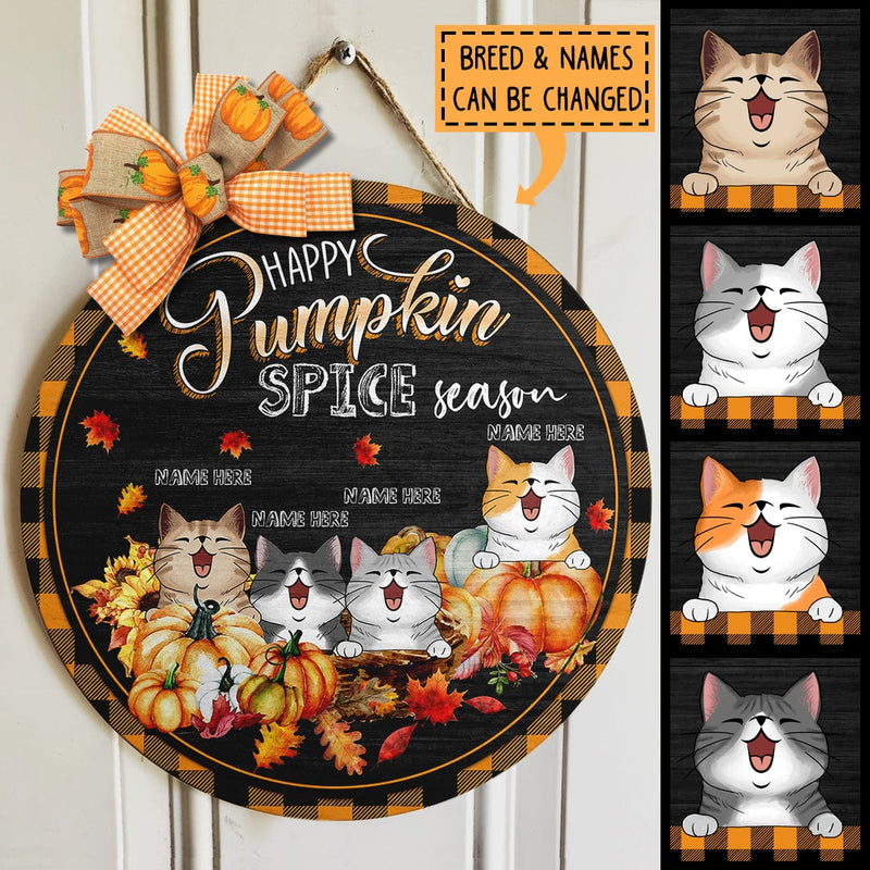 Happy Pumpkin Spice Season - Personalized Cat Fall Door Sign