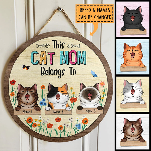 This Cat Mom Belongs To - Chubby Cute Cats - Personalized Cat Door Sign