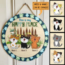 This Is My Happy Place - Cats In The Garden - Personalize Cat Door Sign