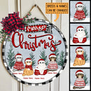 Merry Christmas - Cats On Snow - Personalized Cat Christmas Door Sign