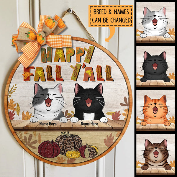 Happy Fall Y'all - Personalized Cat Autumn Door Sign
