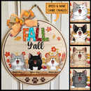 It's Fall Y'all - Laughing Cats - Personalized Cat Autumn Season Door Sign