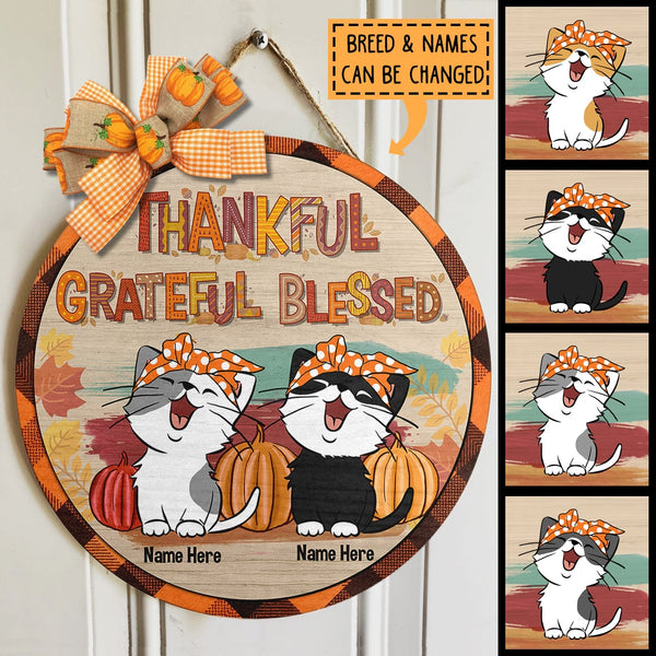 Thankful Grateful Blessed - Personalized Cat Door Sign