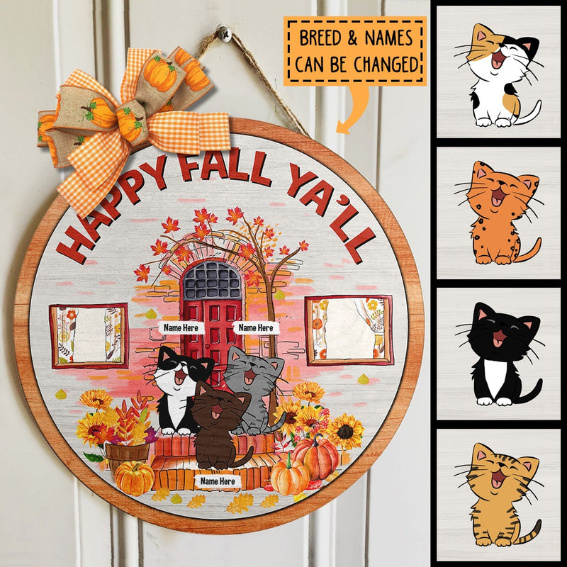 Happy Fall Ya'll - Cats Front Door - Personalized Cat Autumn Season Door Sign