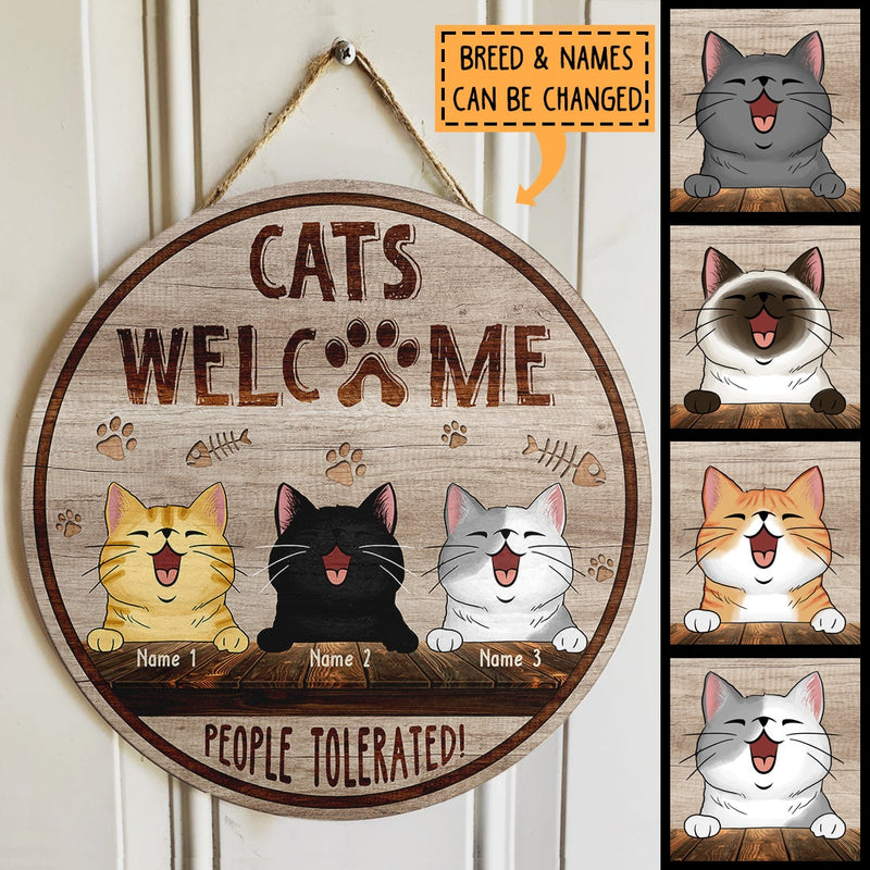Cats Welcome People Tolerated - Fish Bone - Personalized Cat Door Sign