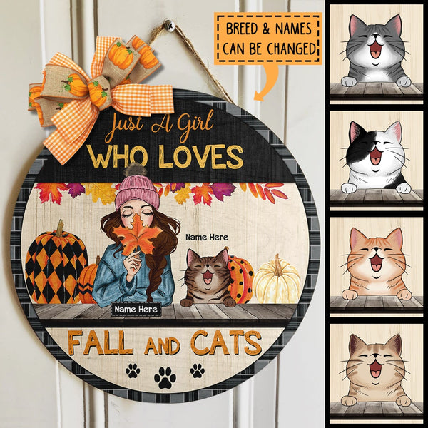Just A Girl Who Loves Fall And Cats - Personalized Cat Autumn Door Sign