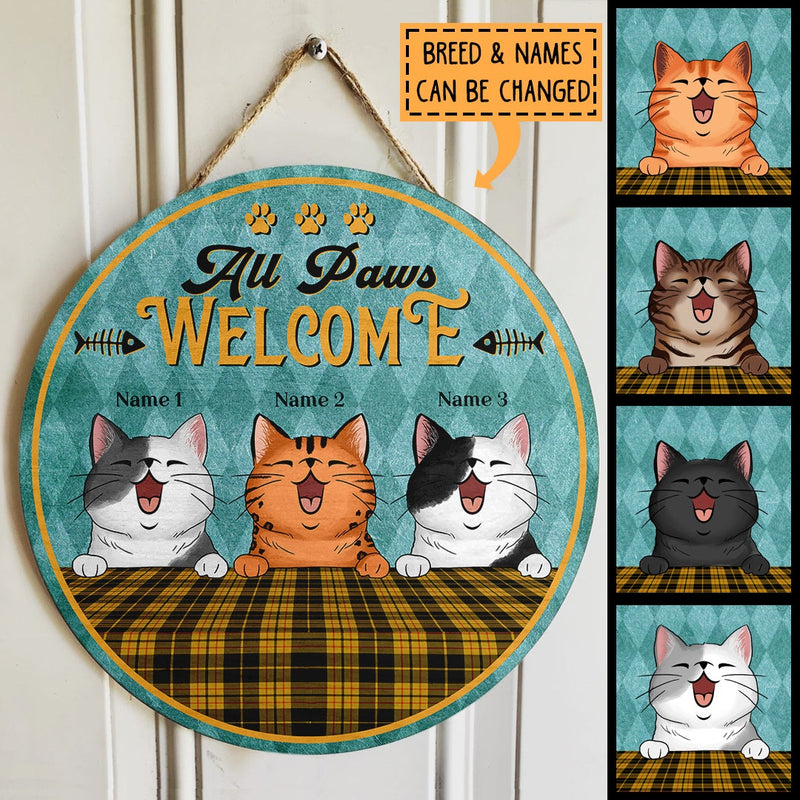 All Paws Welcome - Yellow Checkered Tablecloth - Personalized Cat Door Sign